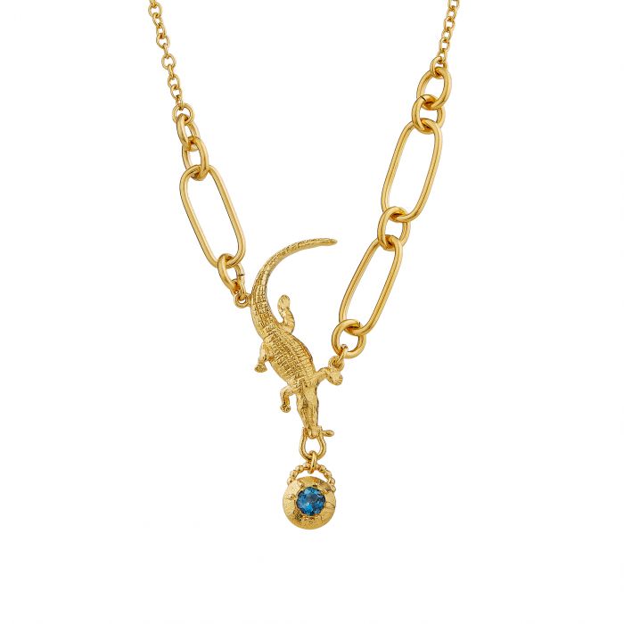 Alex Monroe Sterling Silver GP Crocodile Amulet Linked Chain Necklace - Samuel Perry