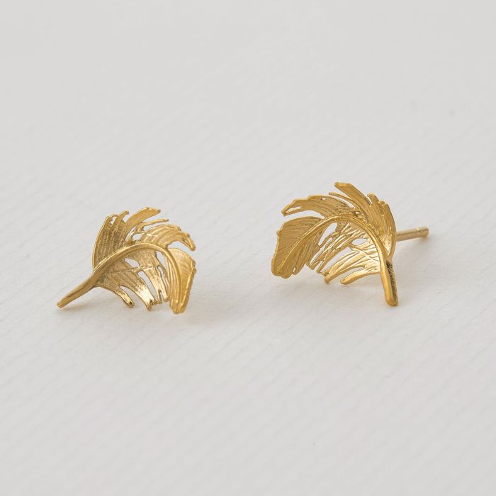 Alex Monroe Sterling Silver GP Feather Stud Earrings - Samuel Perry