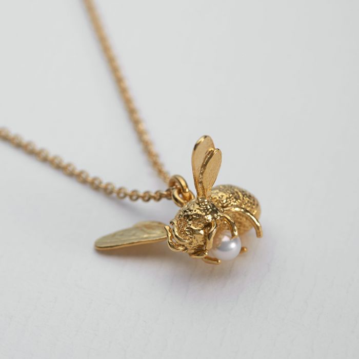 Alex Monroe Sterling Silver GP Flying Bee with Pearl Necklace - Samuel Perry