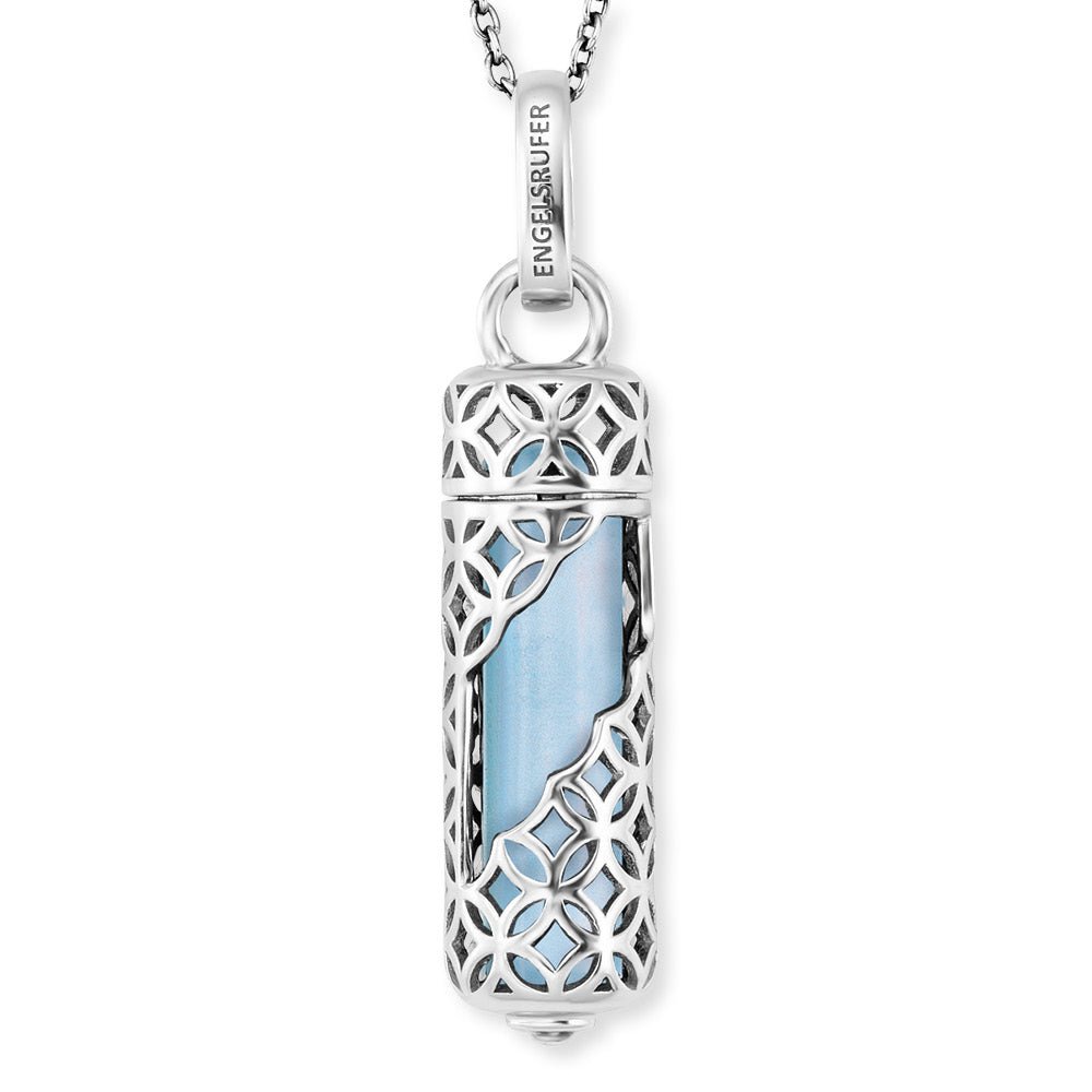 Angel Whisperer Sterling Silver Blue Agate Rectangle Necklace 23mm 18" - Samuel Perry