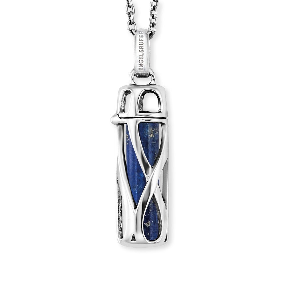 Angel Whisperer Sterling Silver Blue Lapis Lazuli Rectangle Necklace 23mm 18" - Samuel Perry