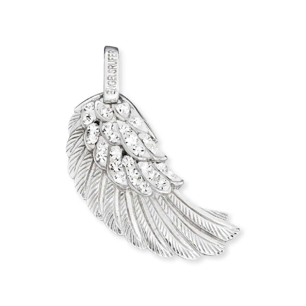 Angel Whisperer Sterling Silver CZ Feather Pendant 29mm - Samuel Perry