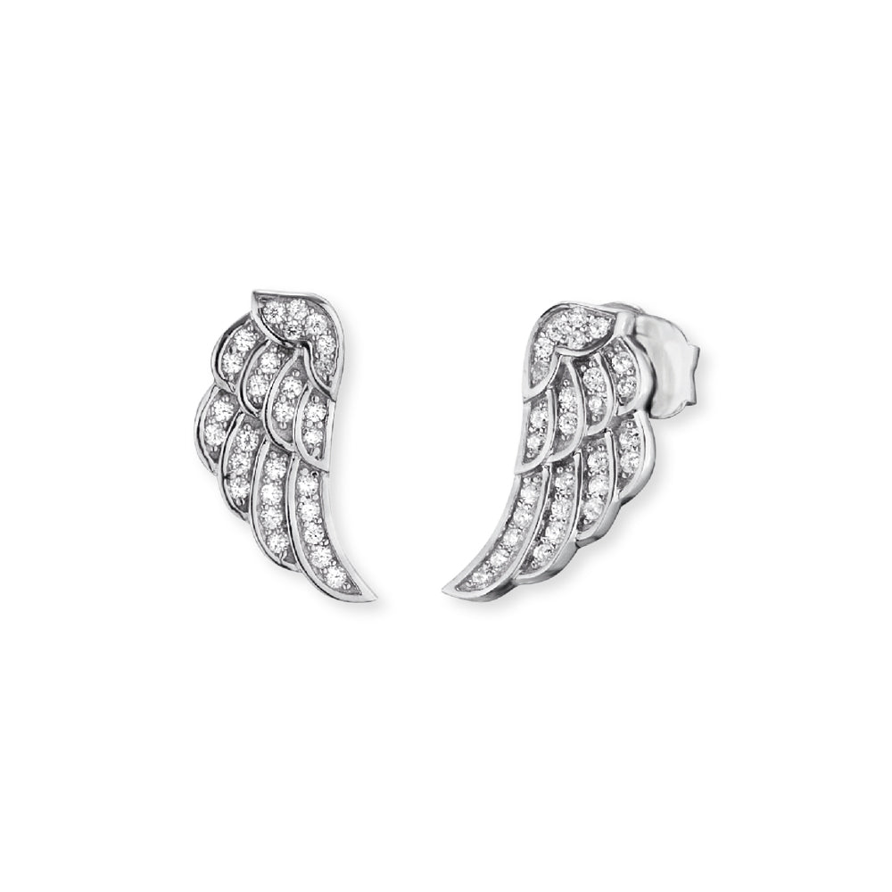 Angel Whisperer Sterling Silver CZ Wing Stud Earrings - Samuel Perry