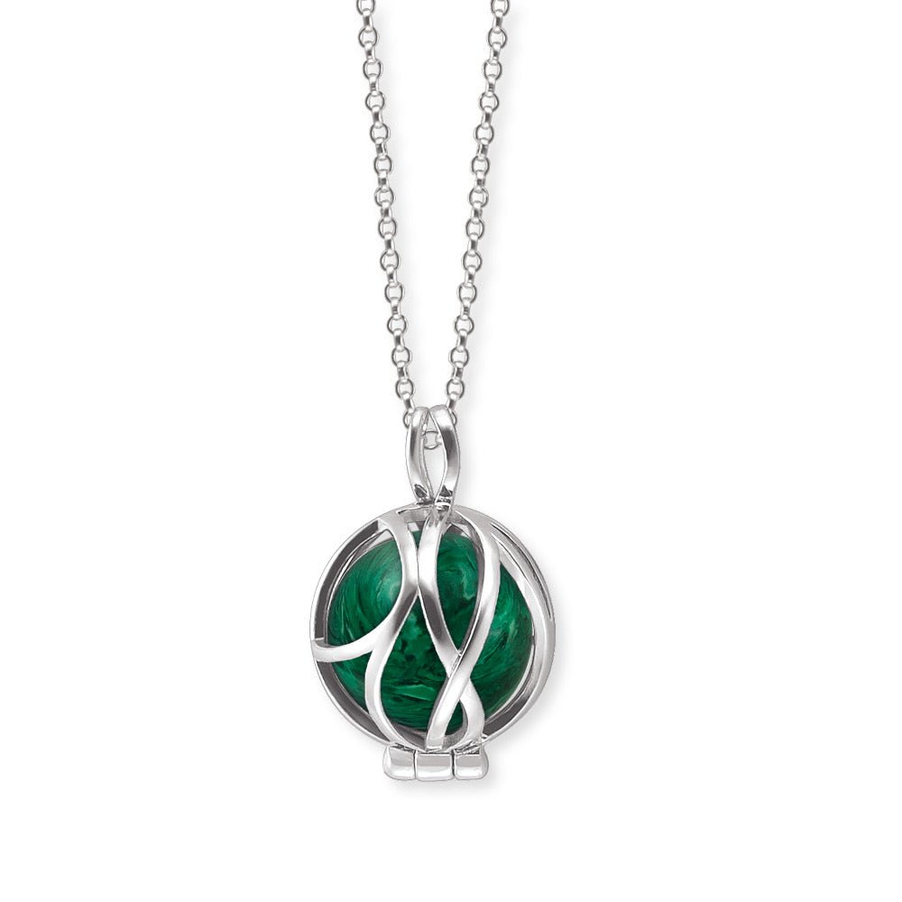 Angel Whisperer Sterling Silver Green Malachite Necklace 16mm 18" - Samuel Perry