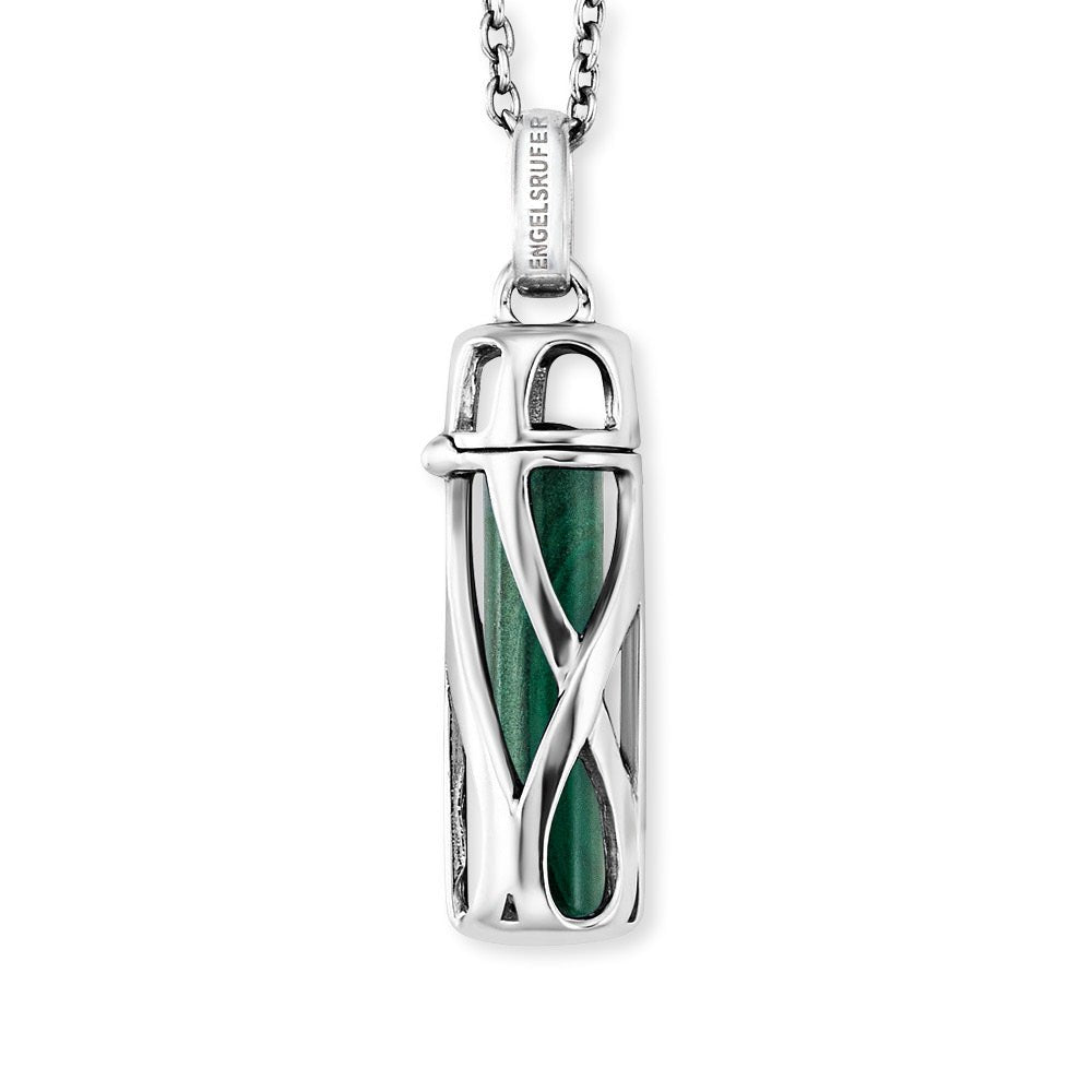 Angel Whisperer Sterling Silver Green Malachite Rectangle Necklace 23mm 18" - Samuel Perry