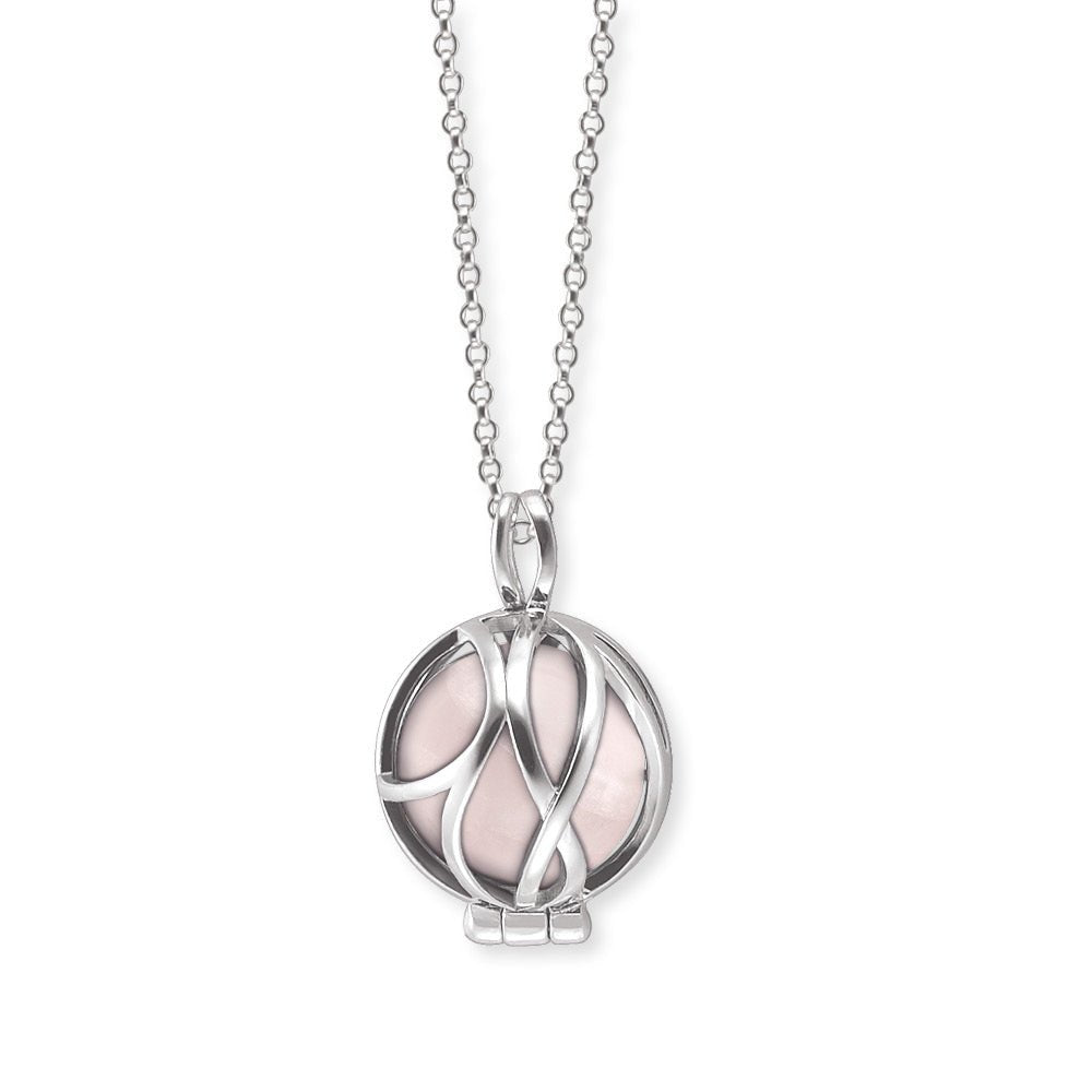 Angel Whisperer Sterling Silver Rose Quartz Necklace 16mm 18" - Samuel Perry