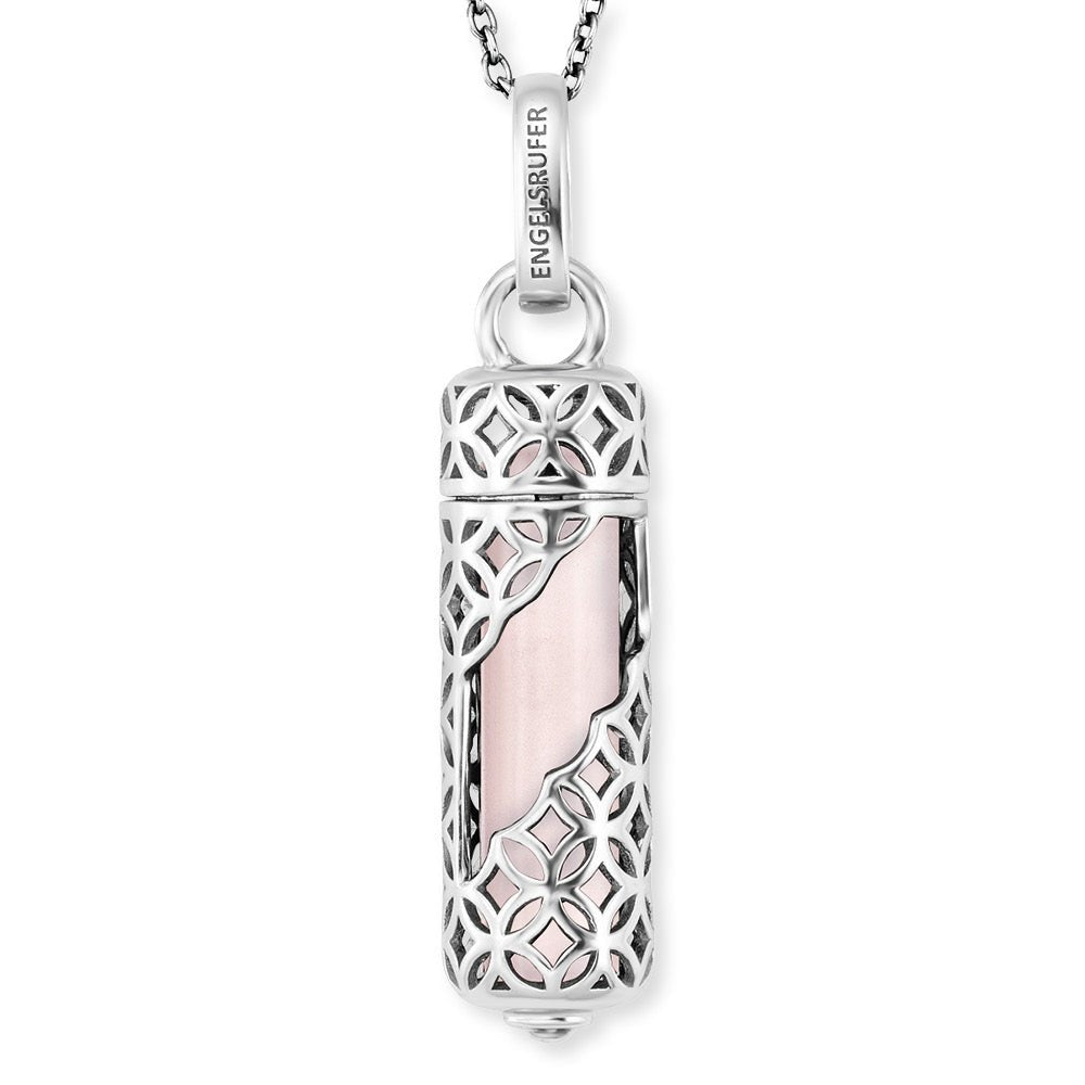 Angel Whisperer Sterling Silver Rose Quartz Rectangle Necklace 23mm 18" - Samuel Perry