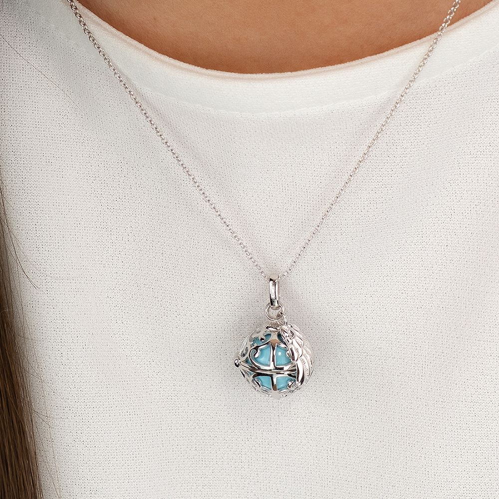 Angel Whisperer Sterling Silver Turqioise Soundball Pendant 20mm - Samuel Perry