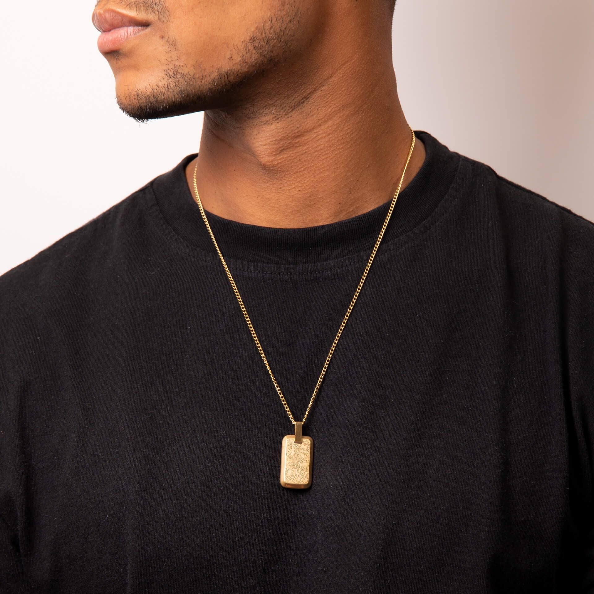 Damascus Gold Plated Rectangle Pendant - Samuel Perry