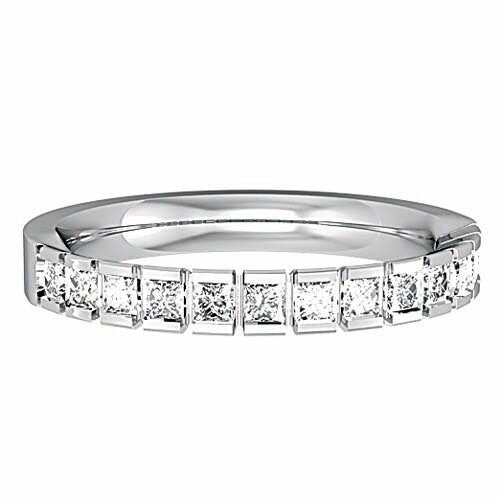 PLATINUM 3mm Diamond Wedding Ring Court Shape Women's Princess Cut Channel Set Classic Style 0.39ct ALL Sizes - Samuel Perry