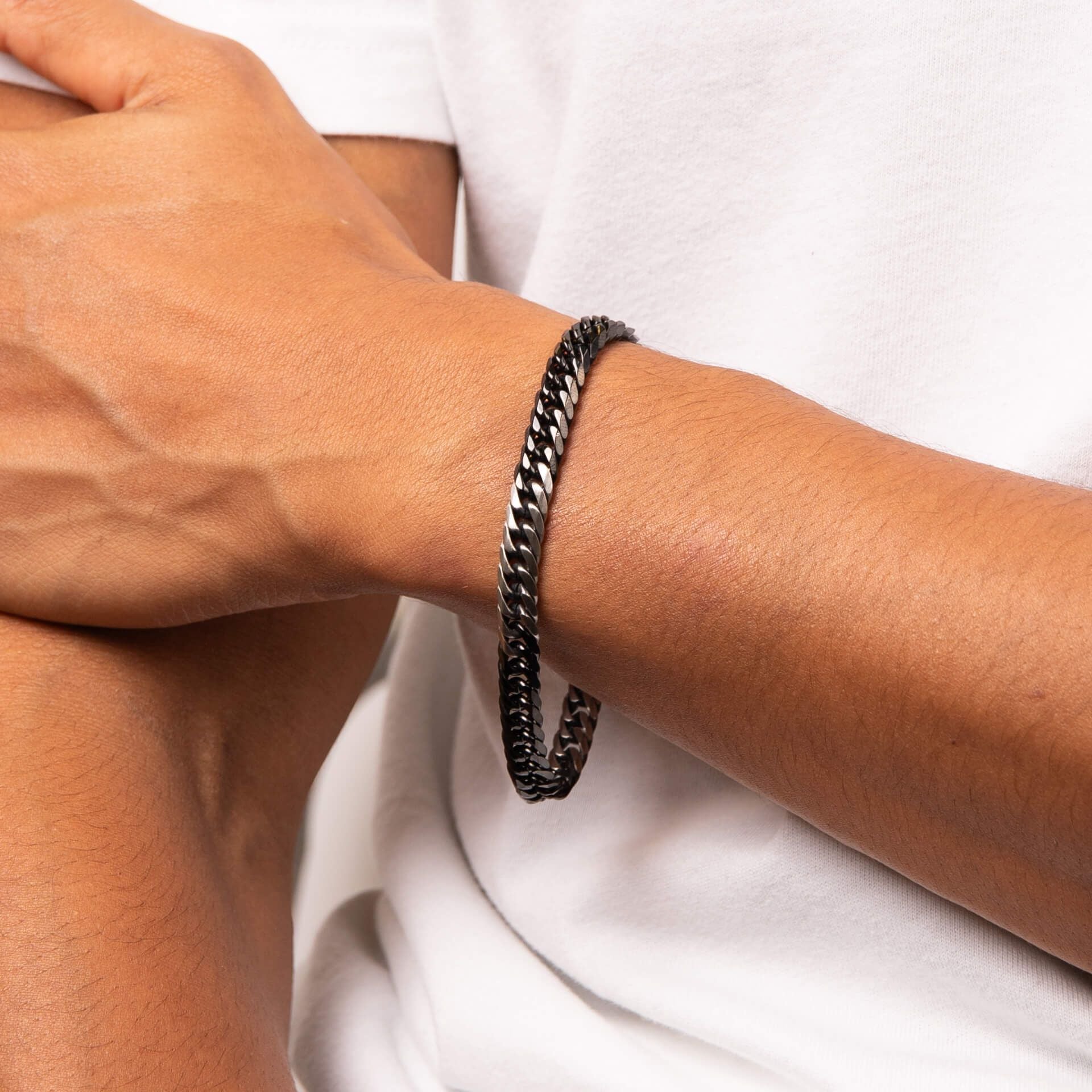 Stainless Steel Black 2-Tone Foxtail 21cm Bracelet - Samuel Perry
