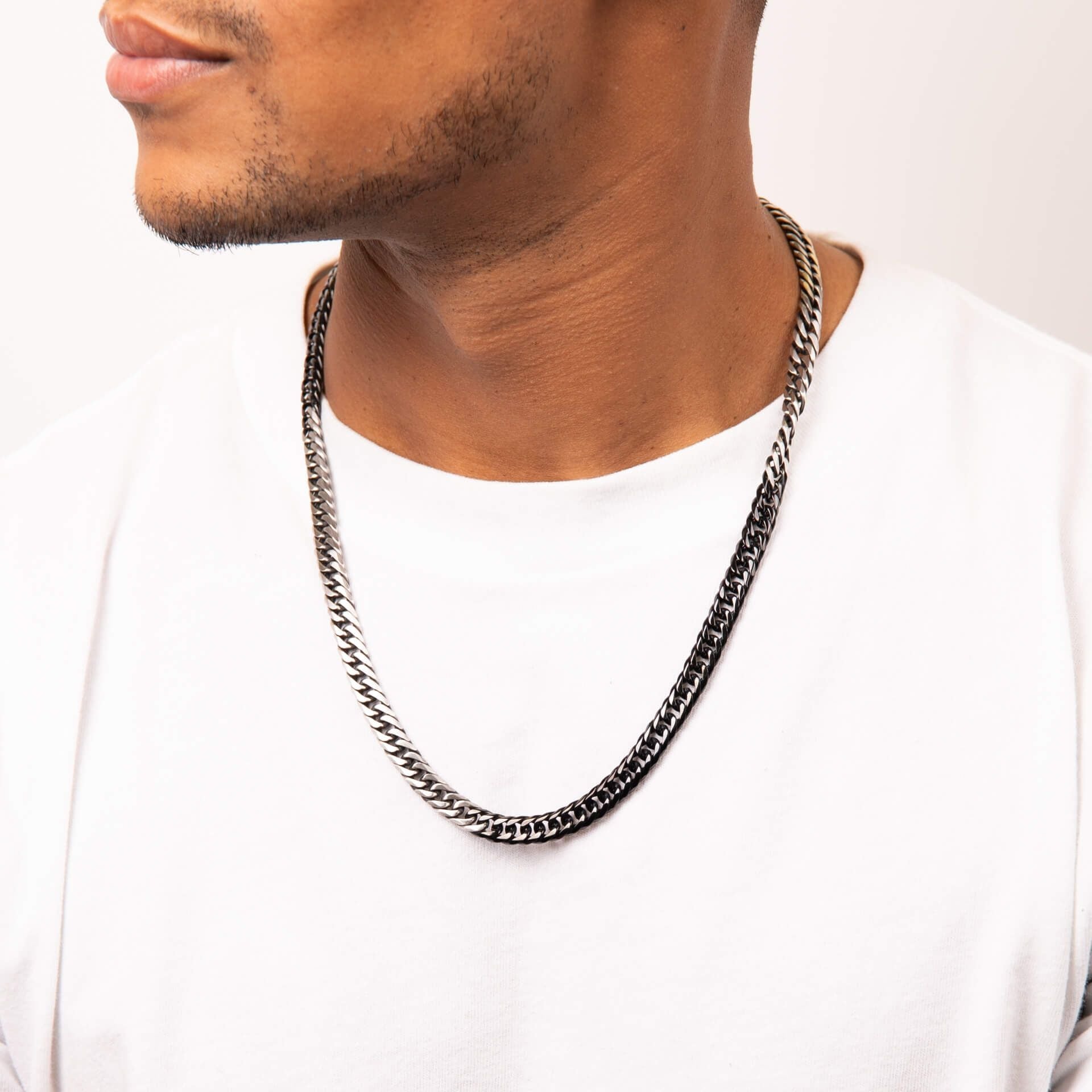 Stainless Steel Black 2-Tone Foxtail 55cm Necklace - Samuel Perry