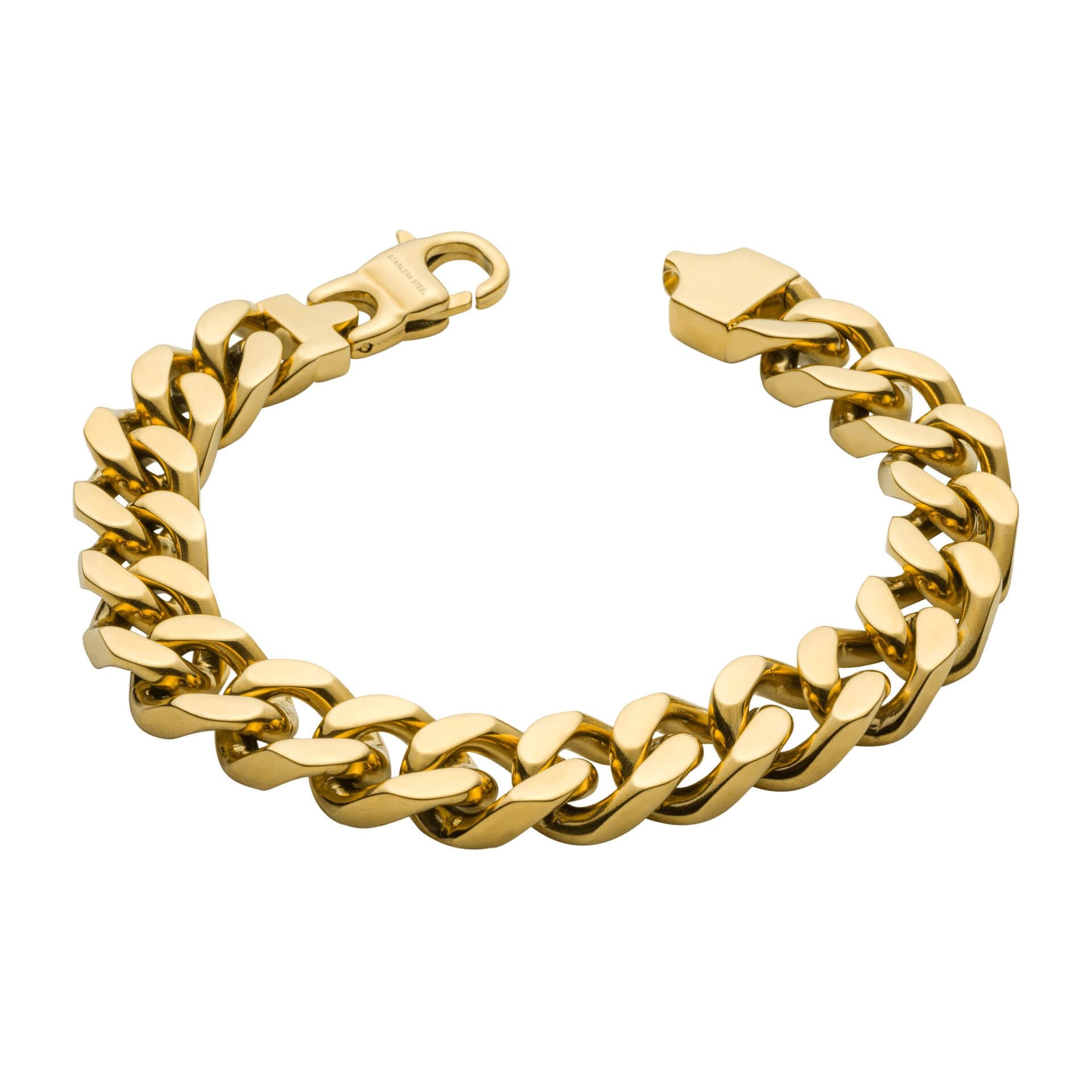 Stainless Steel Gold Plated 22cm Curb Bracelet - Samuel Perry