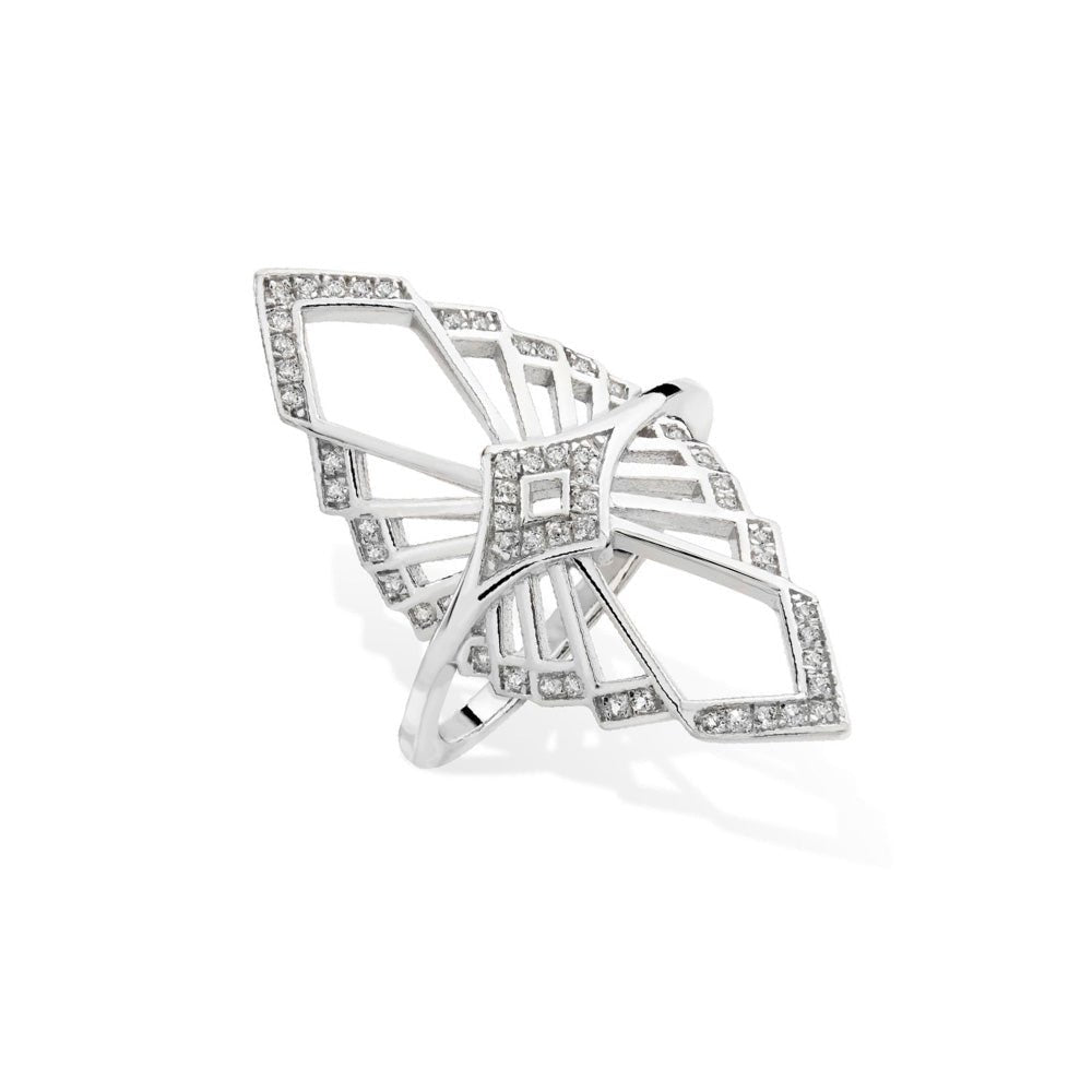 Sterling Silver Art Deco Mirror Chrysler Ring - Samuel Perry