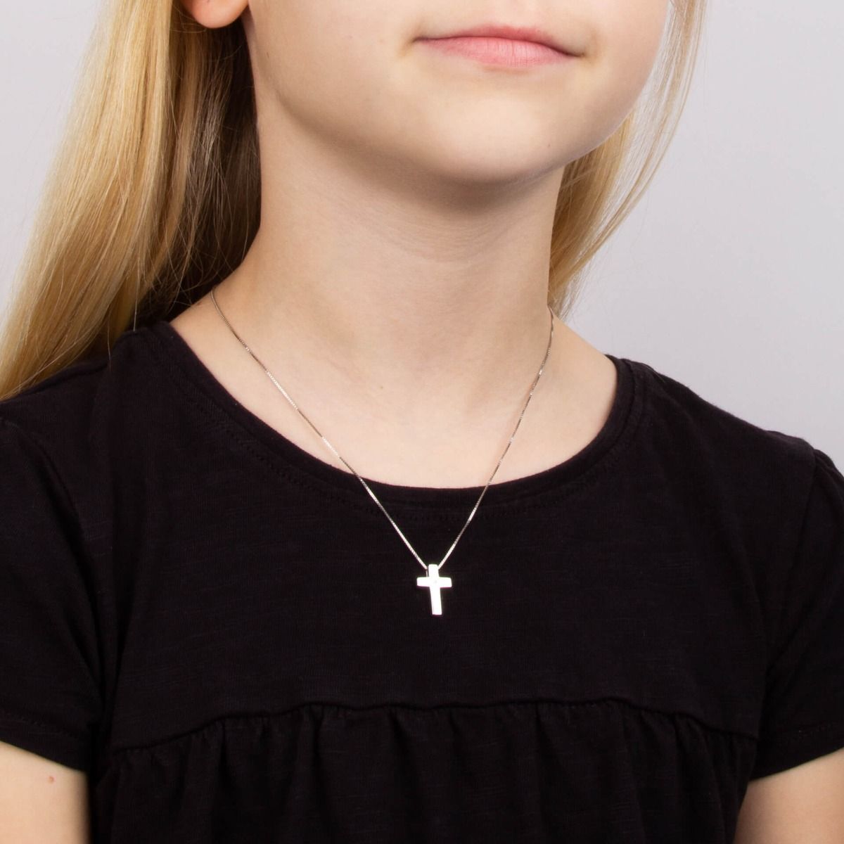 Sterling Silver Boys Diamond Set Plain Cross Pendant - Samuel Perry