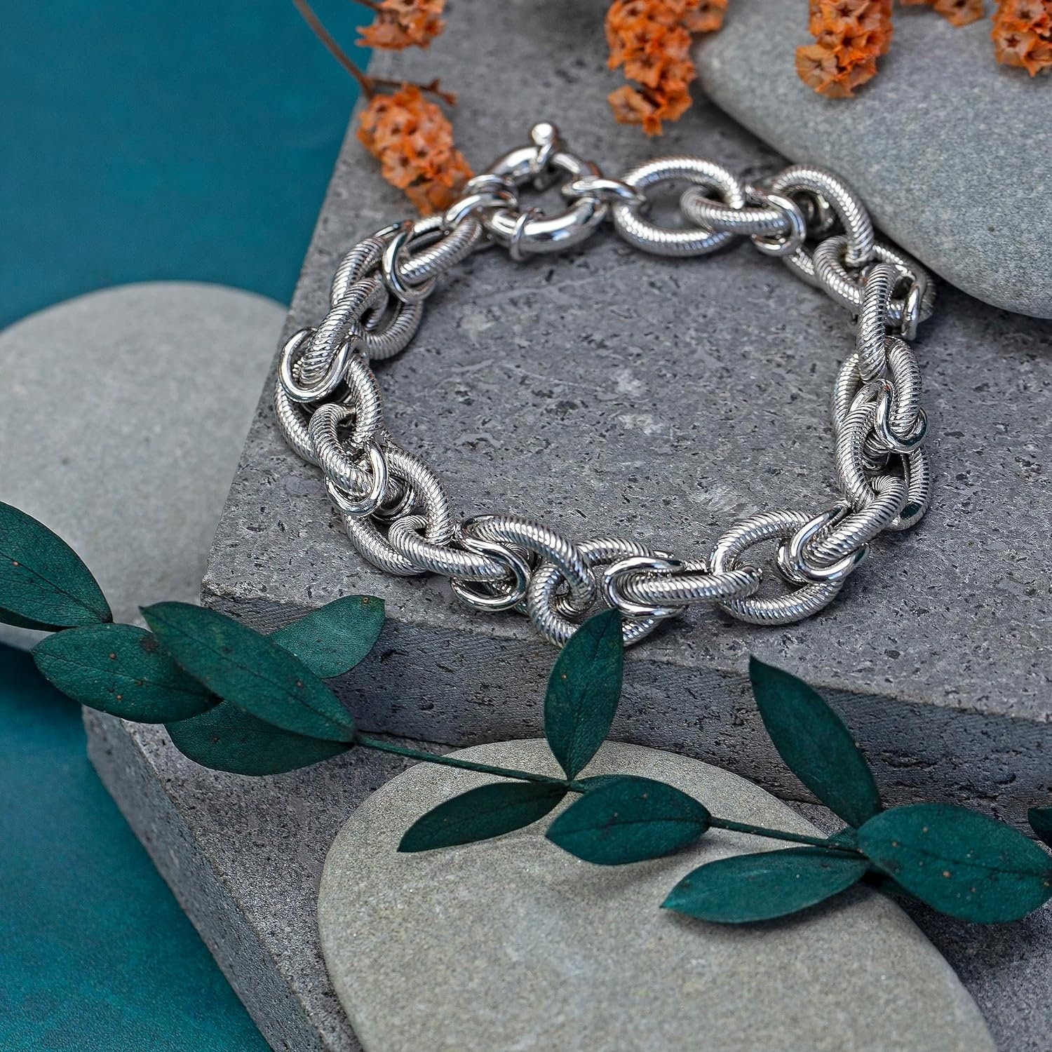 Sterling Silver Chunky Belcher Patterned Bracelet - 13mm