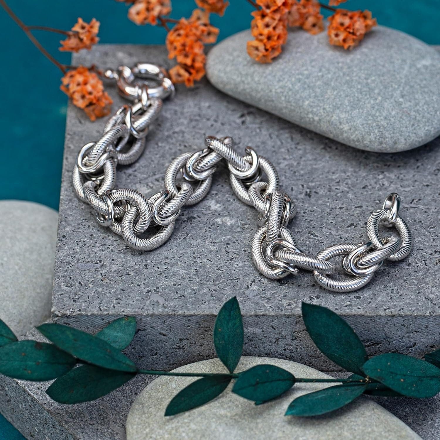 Sterling Silver Chunky Belcher Patterned Bracelet - 13mm