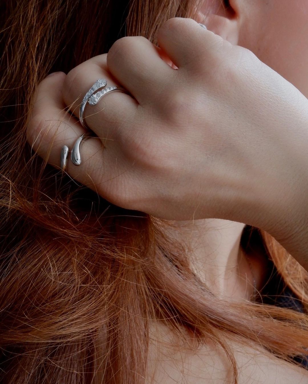 Sterling Silver Cross Over Skinny Drip Ring with White Topaz - Samuel Perry