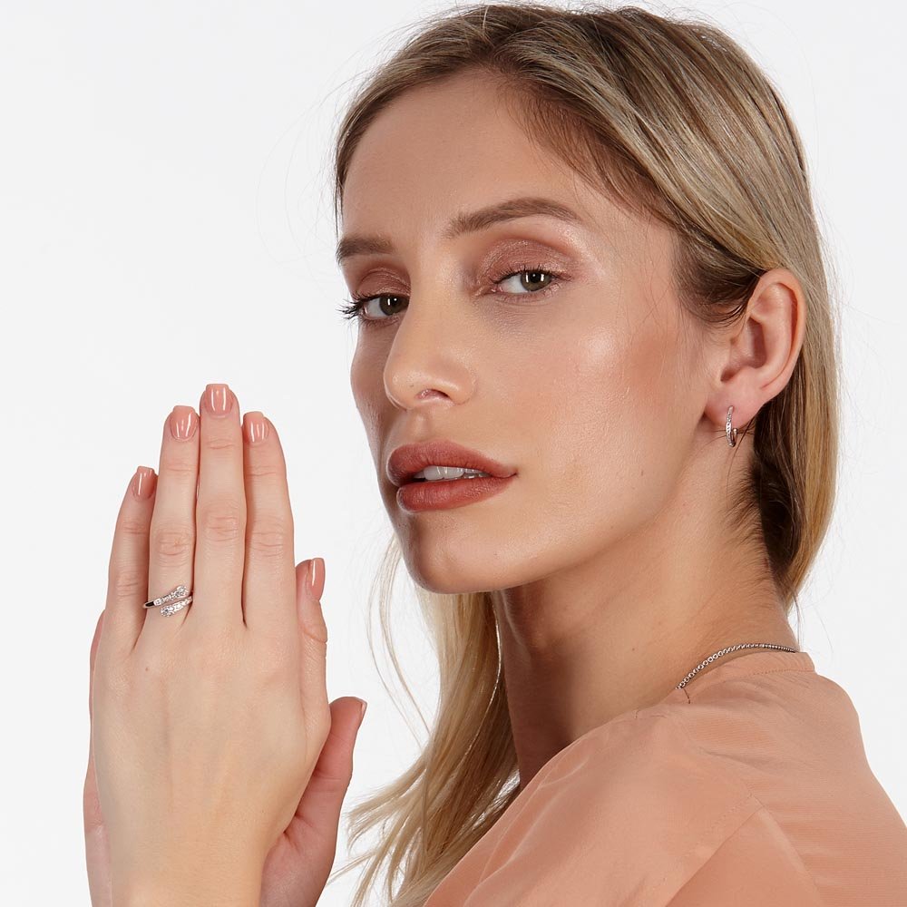 Sterling Silver Cross Over Skinny Drip Ring with White Topaz - Samuel Perry