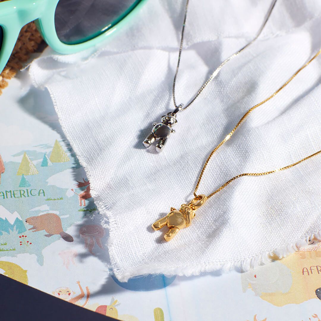 Sterling Silver Diamond Articulated Teddy Bear Pendant - Samuel Perry