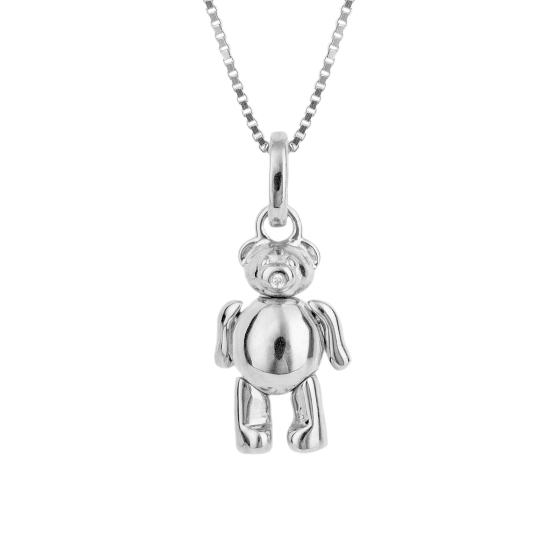 Sterling Silver Diamond Articulated Teddy Bear Pendant - Samuel Perry