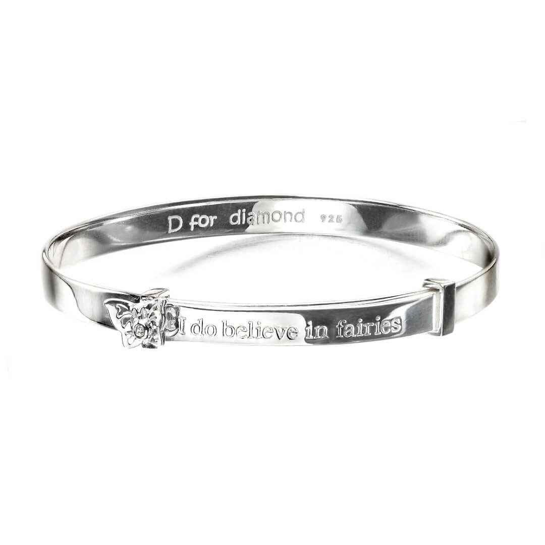 Sterling Silver Diamond Believe in Fairies Bangle - Samuel Perry