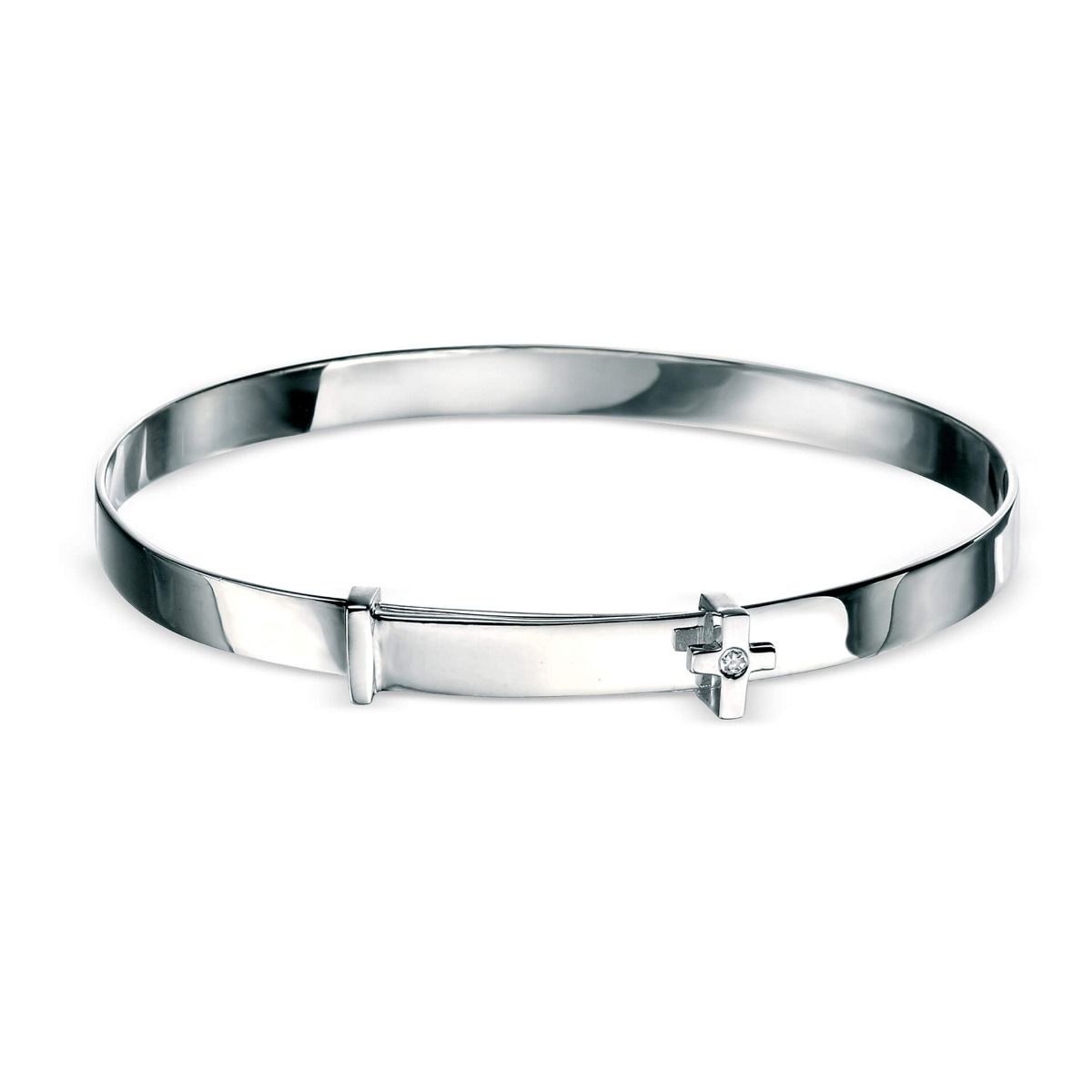 Sterling Silver Diamond Cross Baby Bangle - Samuel Perry