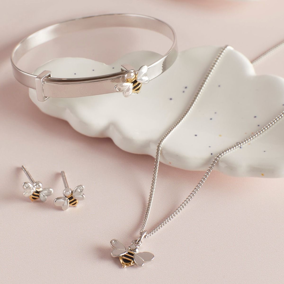 Sterling Silver Diamond Gold Plated Enamel Bee Bracelet - Samuel Perry