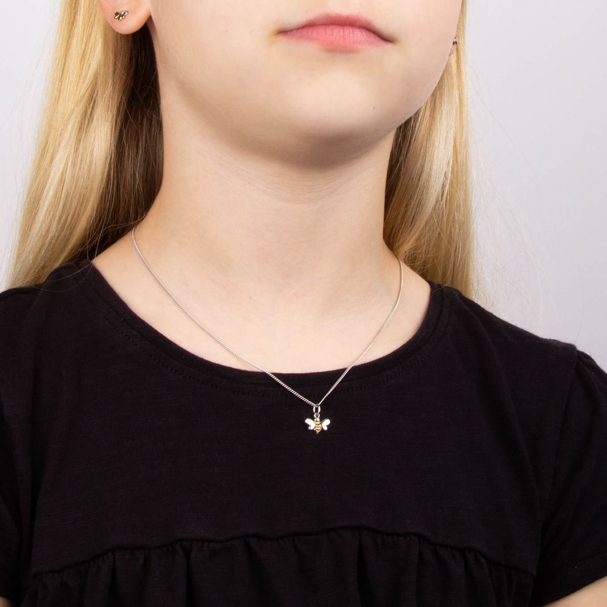 Sterling Silver Diamond Gold Plated Enamel Bee Pendant - Samuel Perry