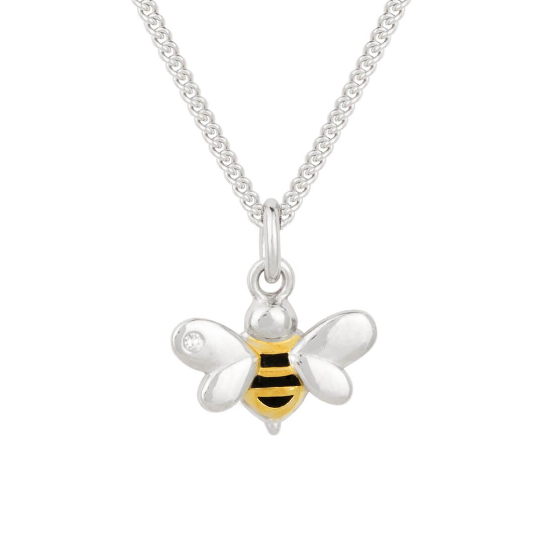 Sterling Silver Diamond Gold Plated Enamel Bee Pendant - Samuel Perry