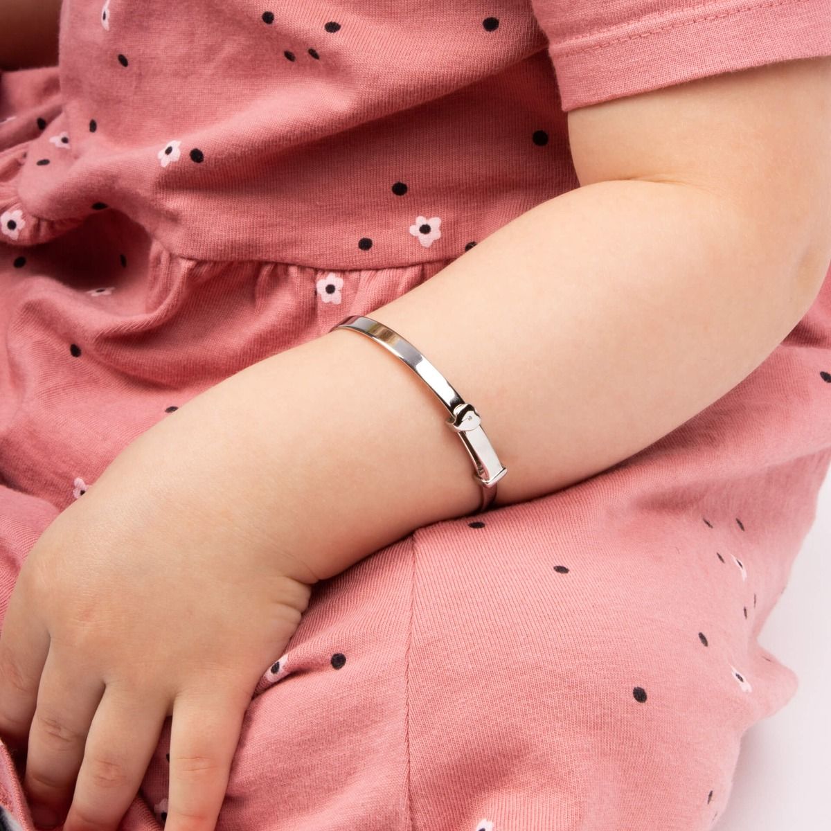 Sterling Silver Diamond Heart Baby Bangle - Samuel Perry