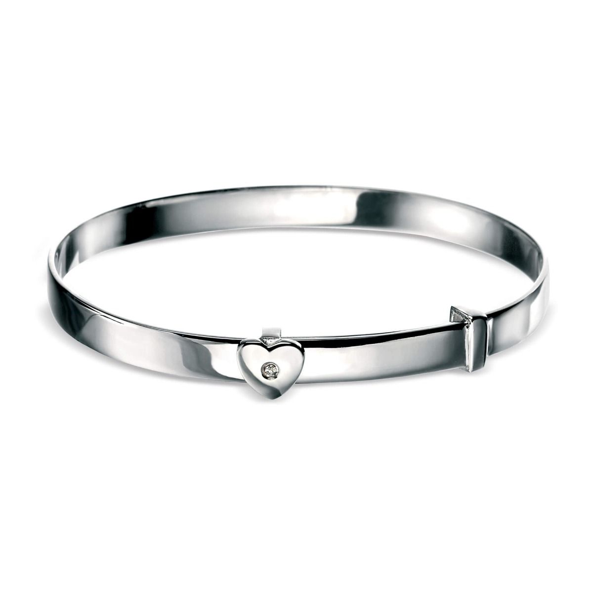 Sterling Silver Diamond Heart Baby Bangle - Samuel Perry