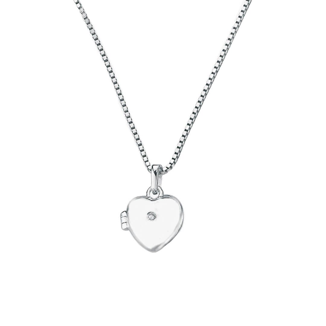 Sterling Silver Diamond Medium Heart Locket Pendant - Samuel Perry