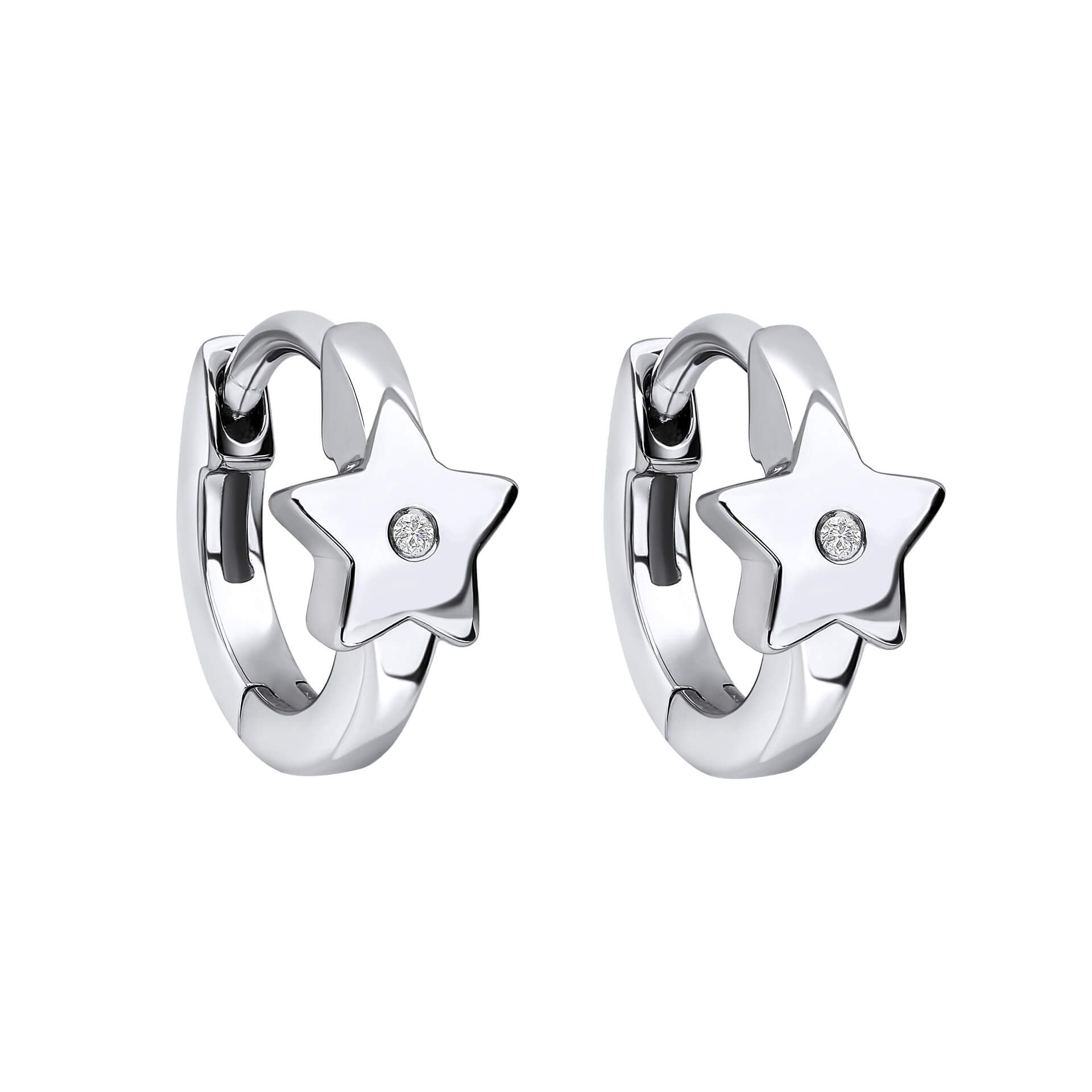 Sterling Silver Diamond Star Hoop Earring - Samuel Perry