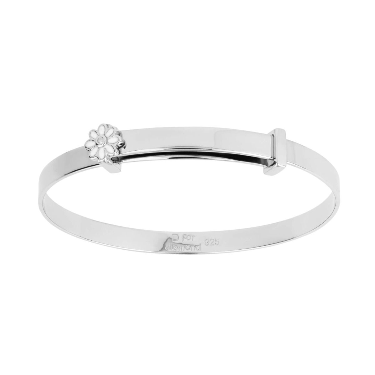 Sterling Silver Diamond & White Enamel Daisy Bangle - Samuel Perry