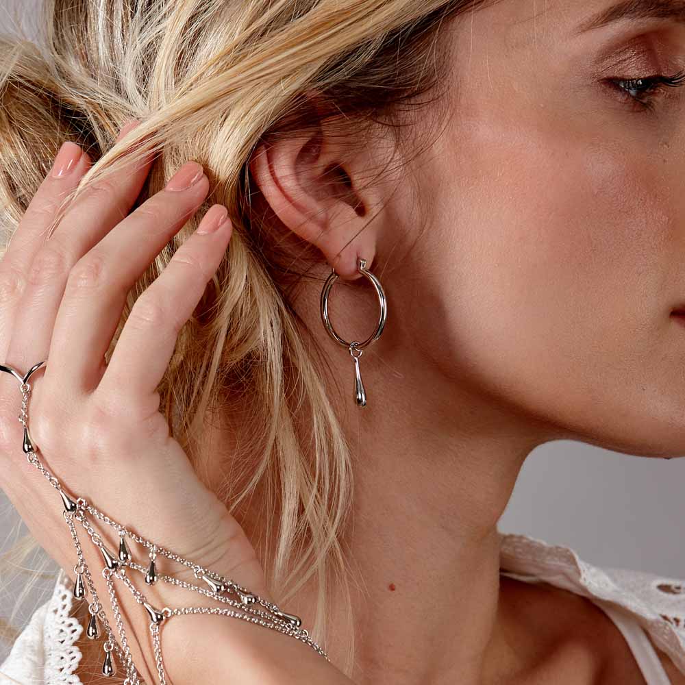 Sterling Silver Drop Hoops with Drop - Samuel Perry