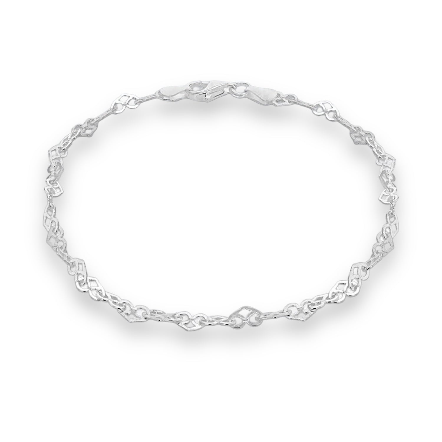 Sterling Silver Heart Bracelet, Women's, 4mm, 7.5" Length, Romantic Jewelry, Gift Pouch Included