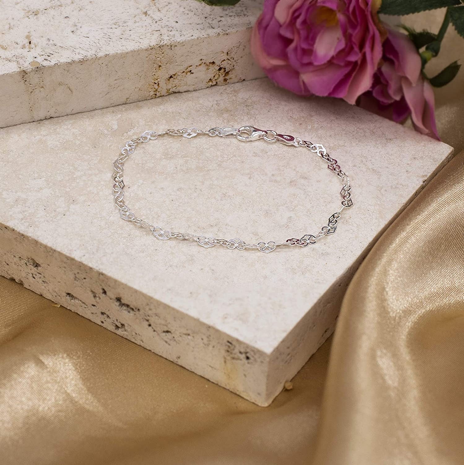 Sterling Silver Heart Bracelet, Women's, 4mm, 7.5" Length