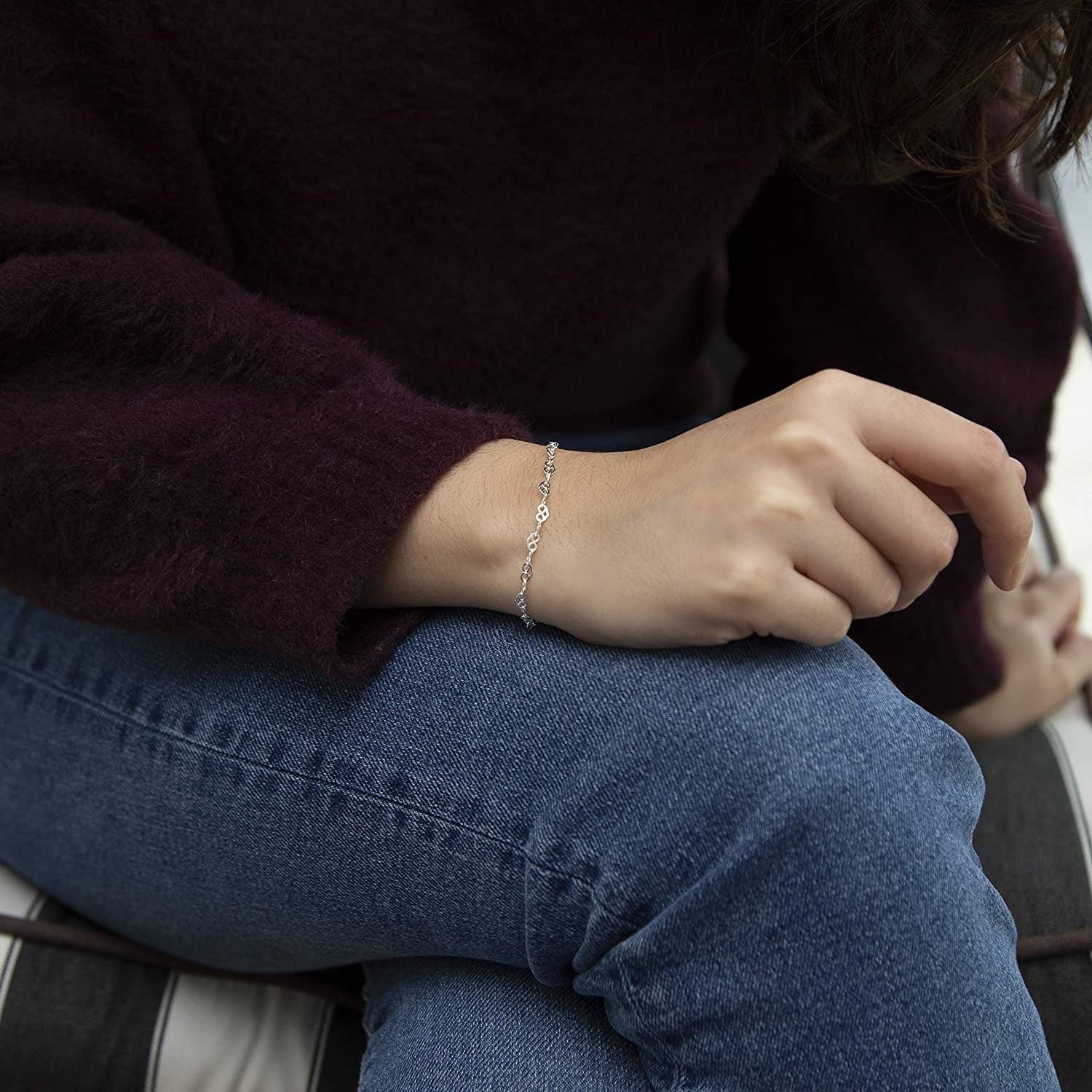 Sterling Silver Heart Bracelet, Women's, 4mm, 7.5" Length