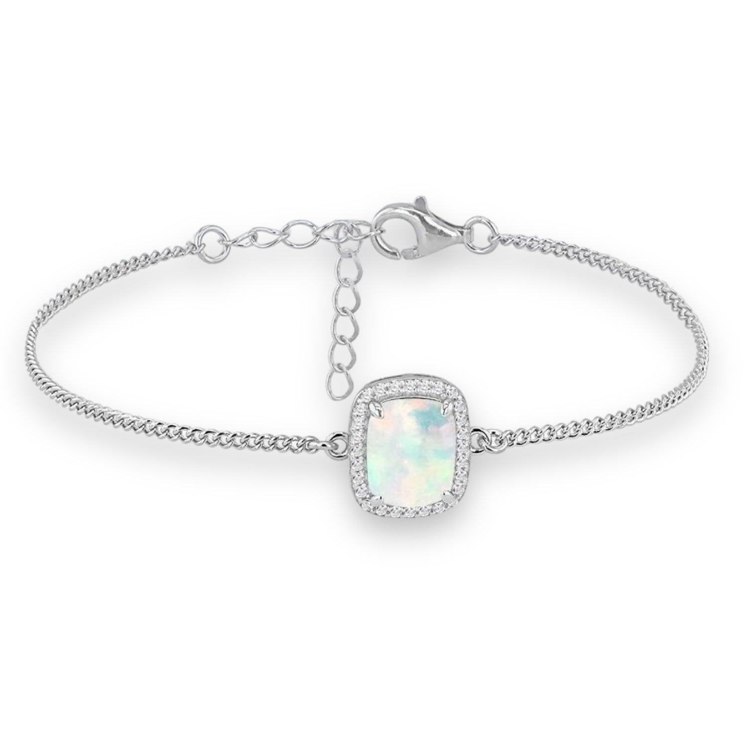 Sterling Silver Opal Halo Bracelet, 12mm Crystal Halo, 7.5" Length, Fashionable Women's Jewellery, Gift Box Included - Samuel Perry