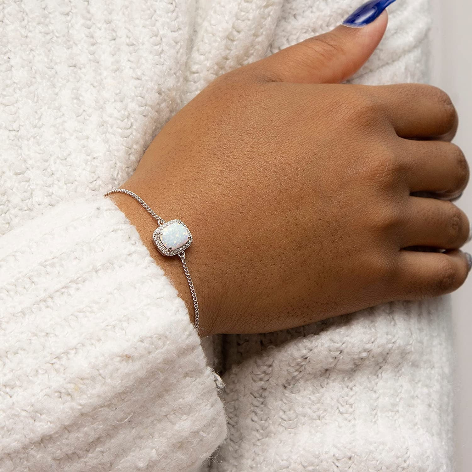 Sterling Silver Opal Halo Bracelet, 12mm Crystal Halo, 7.5" Length, Fashionable Women's Jewellery, Gift Box Included - Samuel Perry