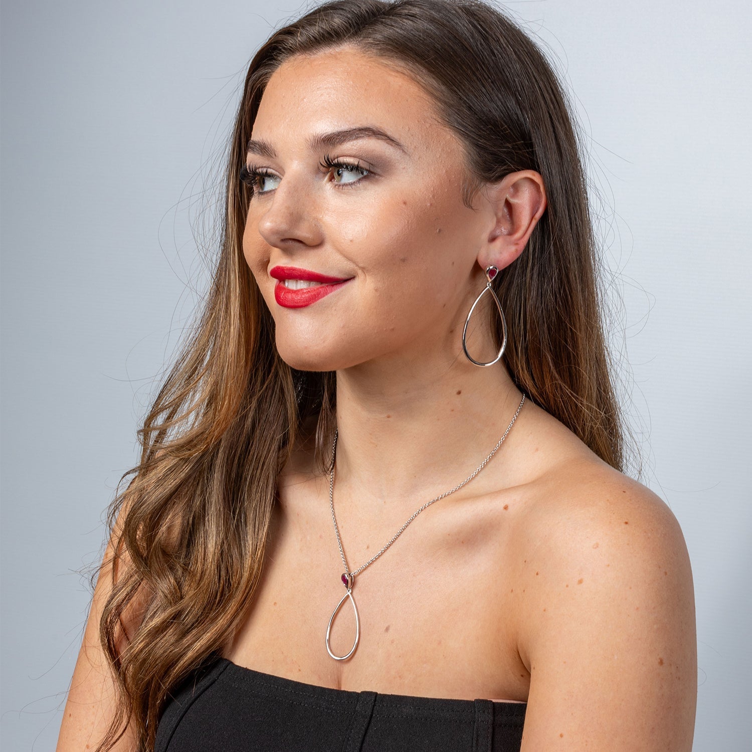 Sterling Silver Petal Drop Earrings with Pear Cut Ruby - Samuel Perry