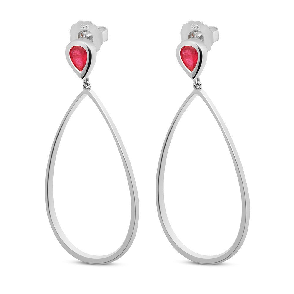 Sterling Silver Petal Drop Earrings with Pear Cut Ruby - Samuel Perry