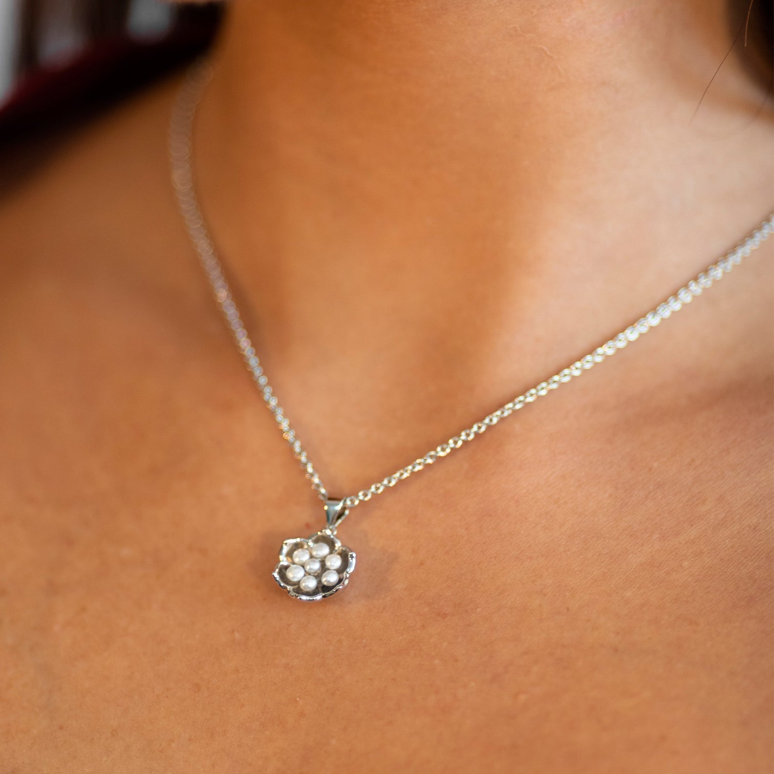 Sterling Silver Royal Pearl Flower Pendant - Samuel Perry