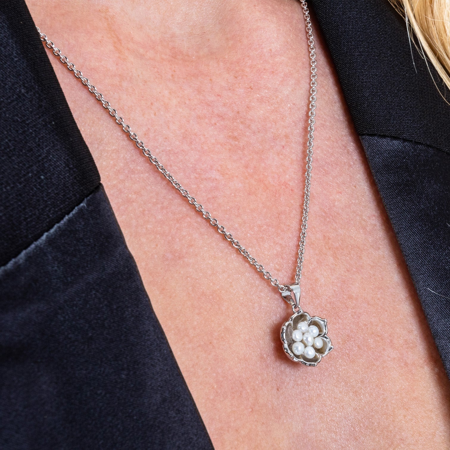 Sterling Silver Royal Pearl Flower Pendant - Samuel Perry