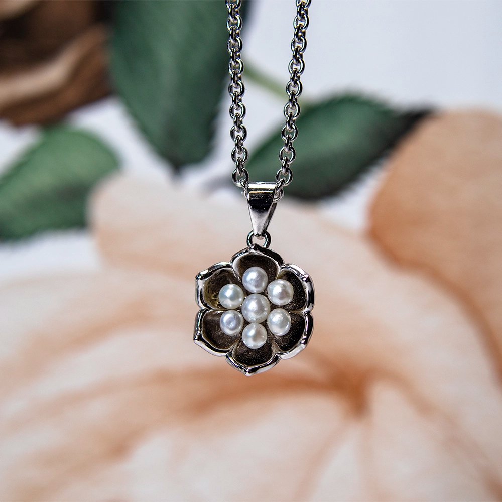 Sterling Silver Royal Pearl Flower Pendant - Samuel Perry