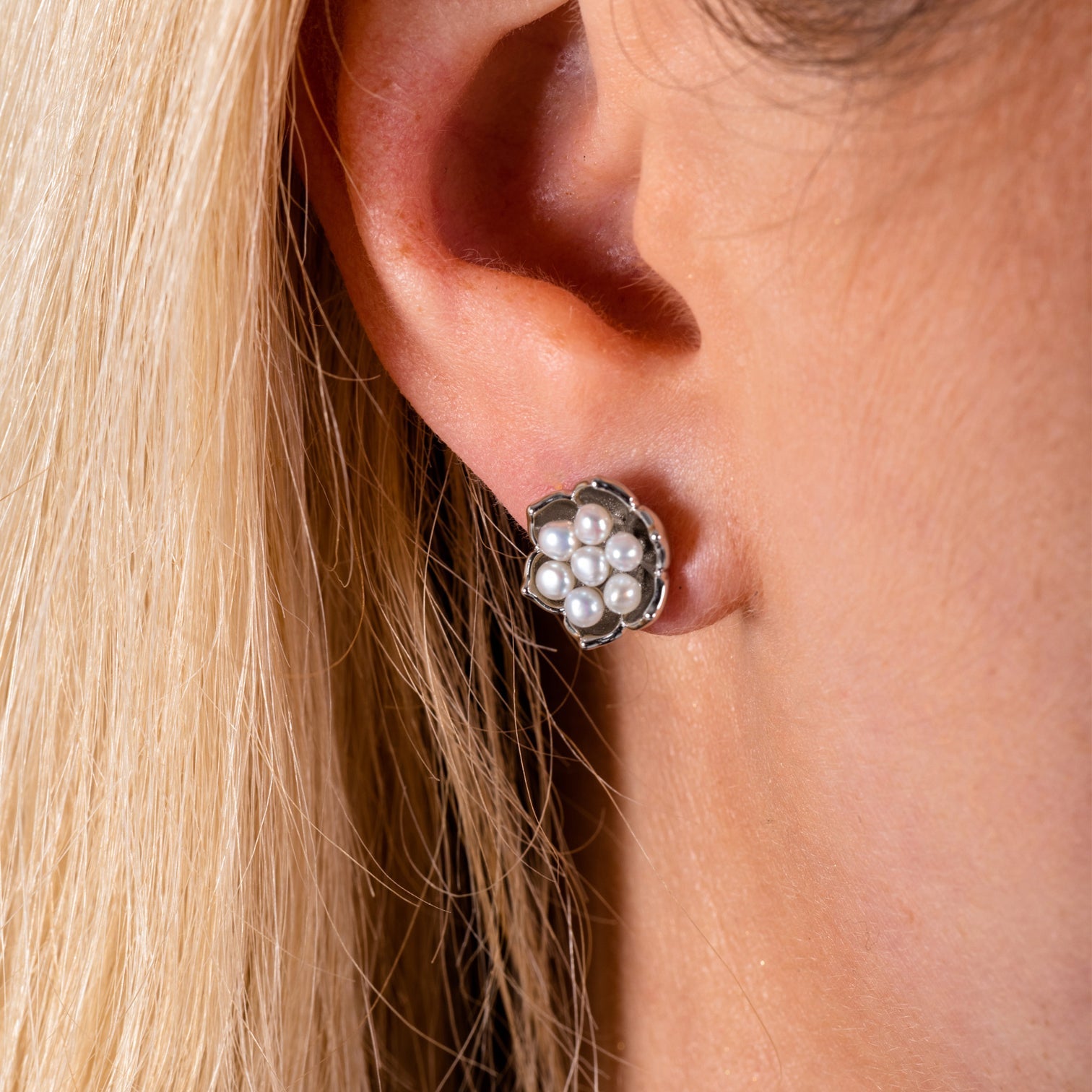 Sterling Silver Royal Pearl Flower Studs - Samuel Perry