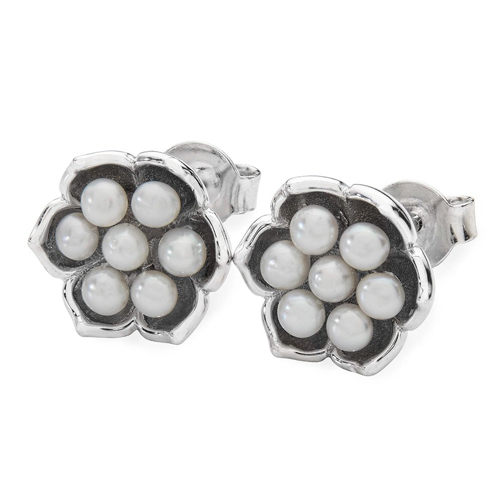 Sterling Silver Royal Pearl Flower Studs - Samuel Perry
