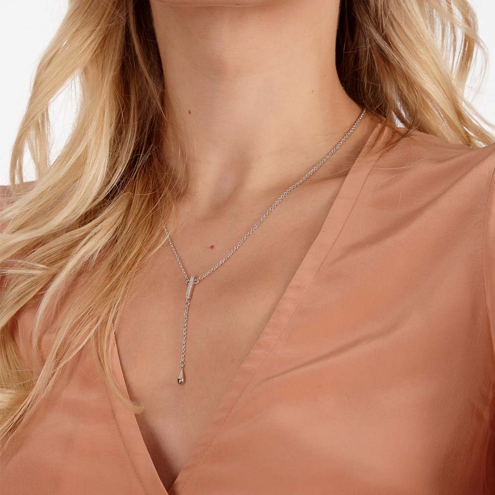 Sterling Silver Skinny Drip Long Pendant with White Topaz - Samuel Perry