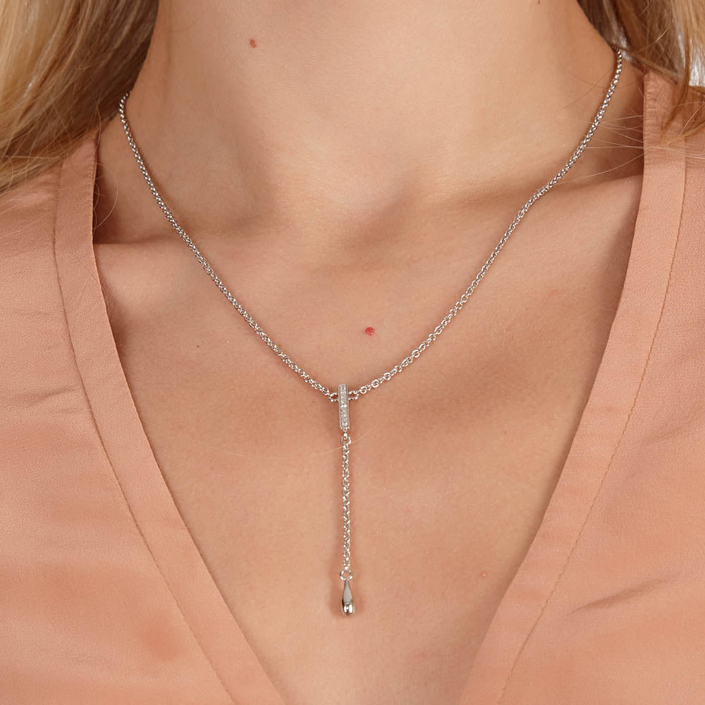 Sterling Silver Skinny Drip Long Pendant with White Topaz - Samuel Perry